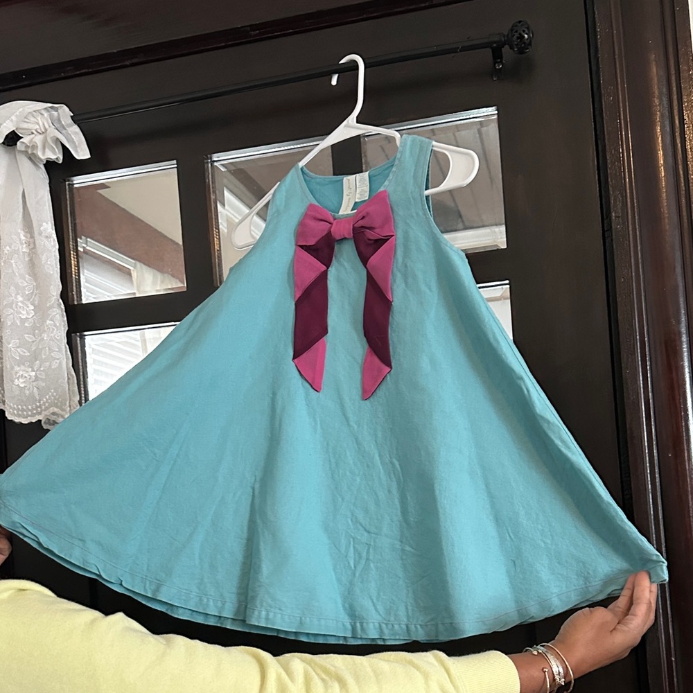 Hannah Aqua Dress with Magenta Bow